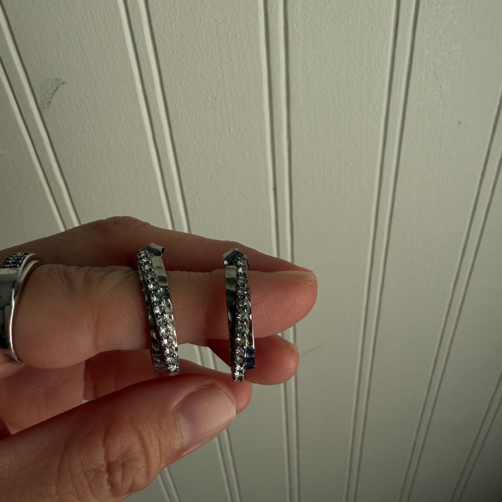 Dyrberg/Kern Silver Hoop Earrings with Rhinestones